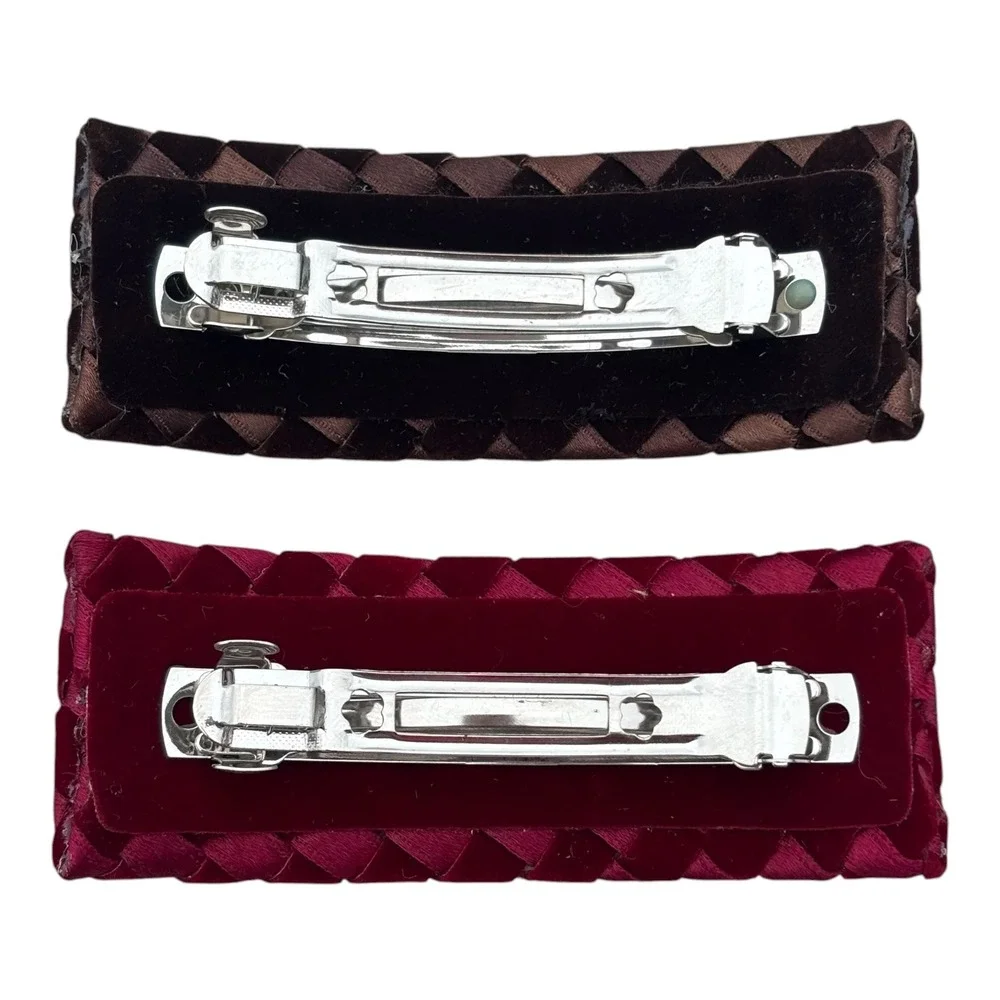 Velvet Satin Woven‎ Intrecciato-Inspired Hair Clips Barrettes Set of 2 Red Brown